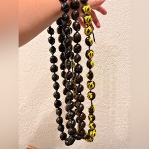 3 Hawaiian Leí Style Kukui Nut Bead Necklace, 1 Painted Yellow turtle & 2 brown